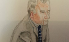Zeuge Hans Josef Vorbeck bei seiner Anhörung. Zeichnung: Stella Schiffczyk.