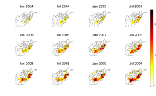 Afghan map at different times with intensity colors