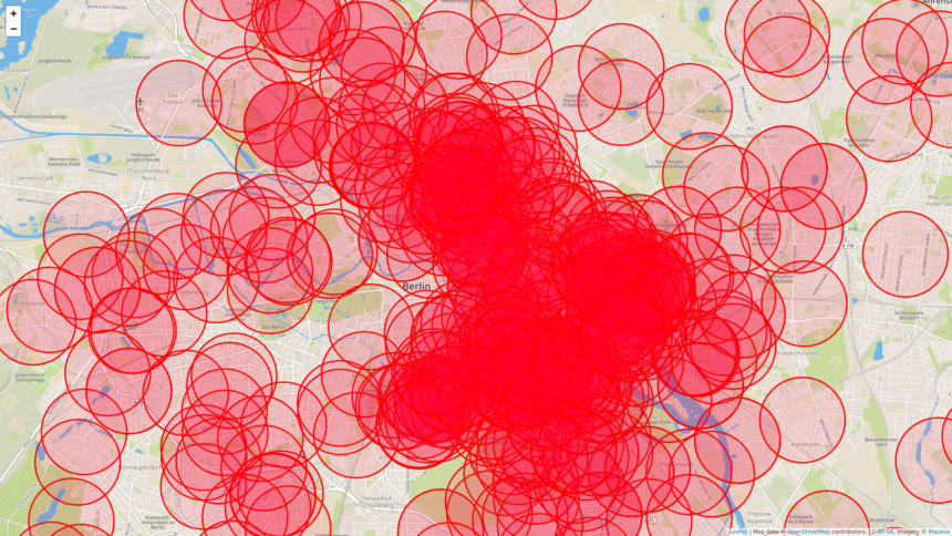 Rote Kreise auf Berliner Stadtkarte