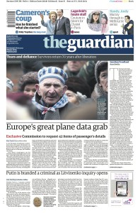 Heutige Titelseite des Guardian: "Europas großer Griff nach Flugdaten."