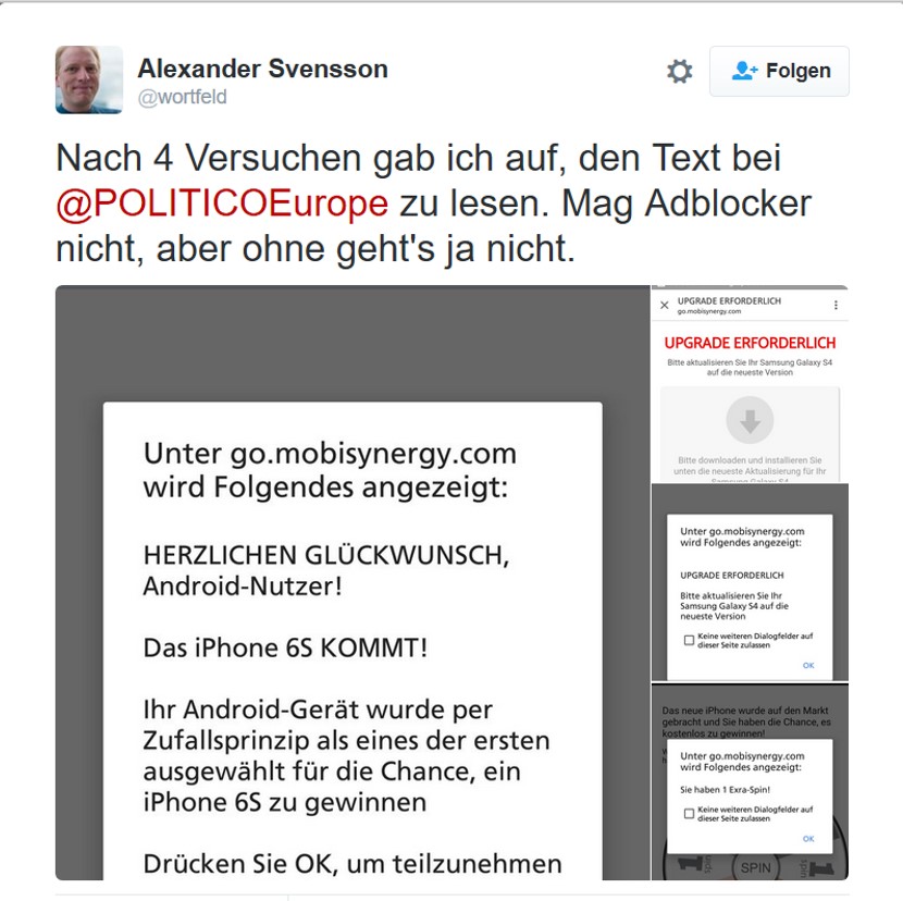 Grundsätzlich legitime Werbung im Online-Bereich? Screenshot: Twitter/Alexander Svensson