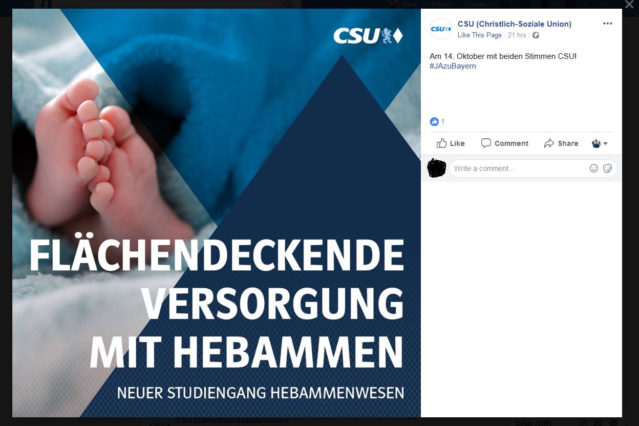 Wahlwerbung der CSU-Facebookseite vor der Landtagswahl