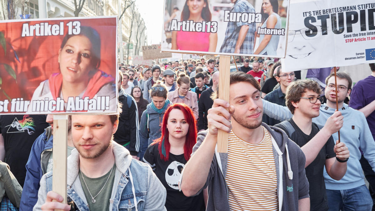 Demonstranten auf der Demo gegen Uploadfilter