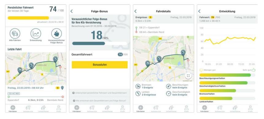 Screenshots der Telematik-App