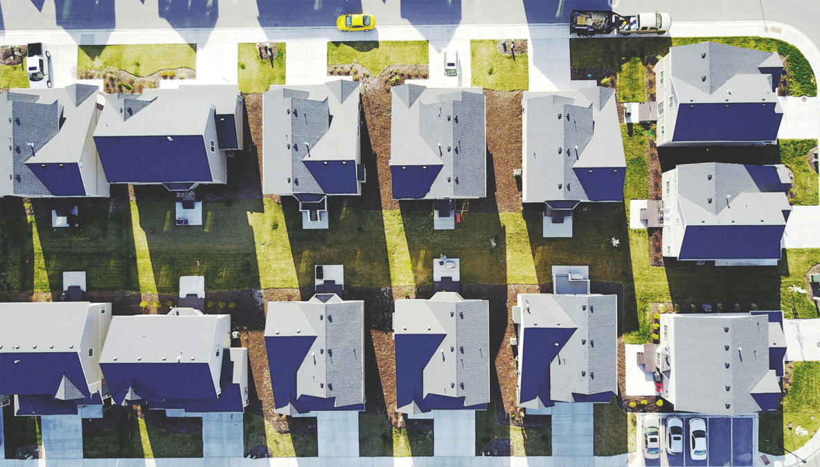 Amerikanische Vorort-Siedlung von oben.