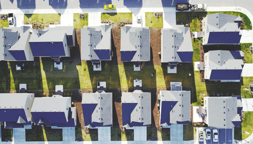 Amerikanische Vorort-Siedlung von oben.