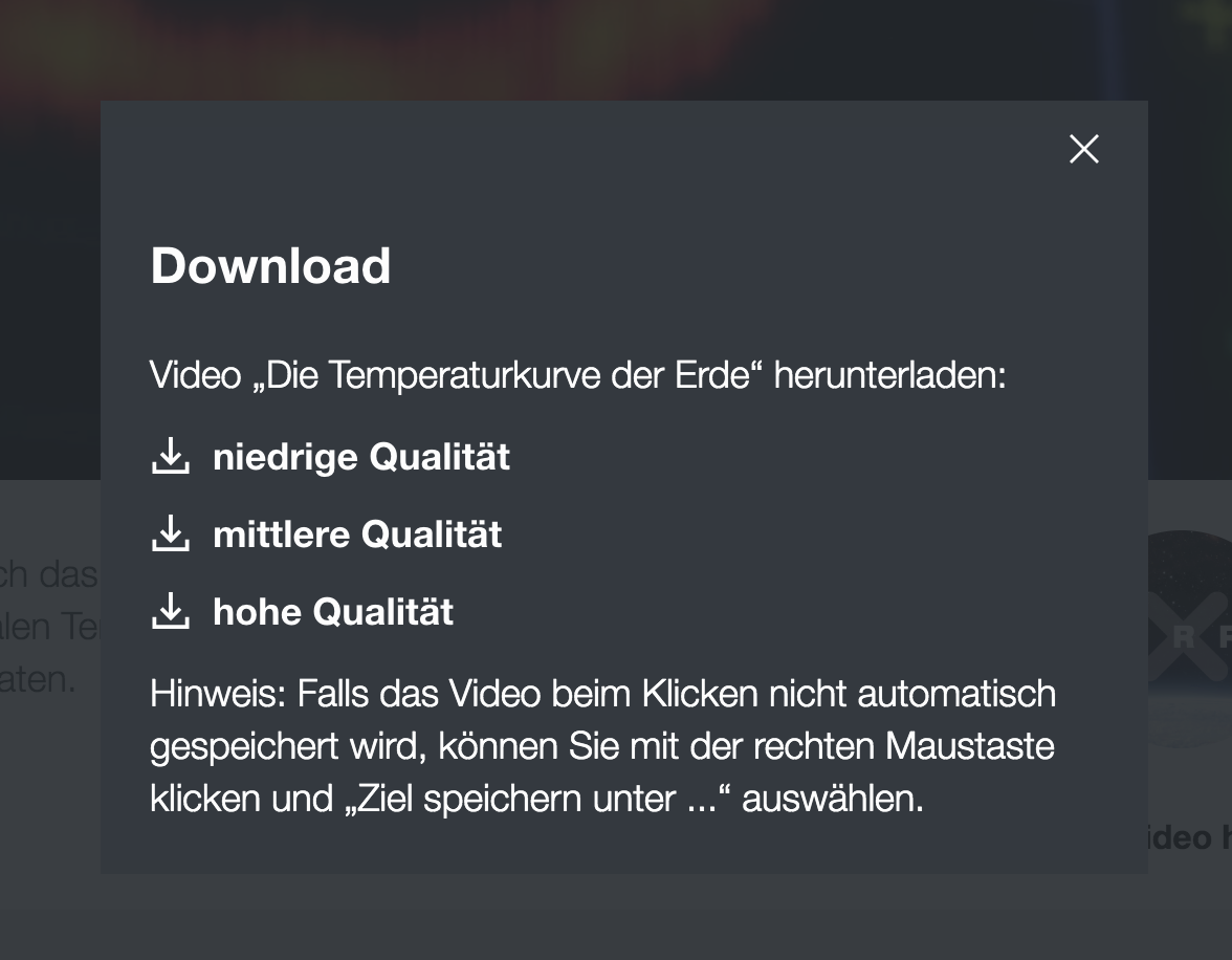 Screenshot Downloadoptionen ZDF-Mediathek