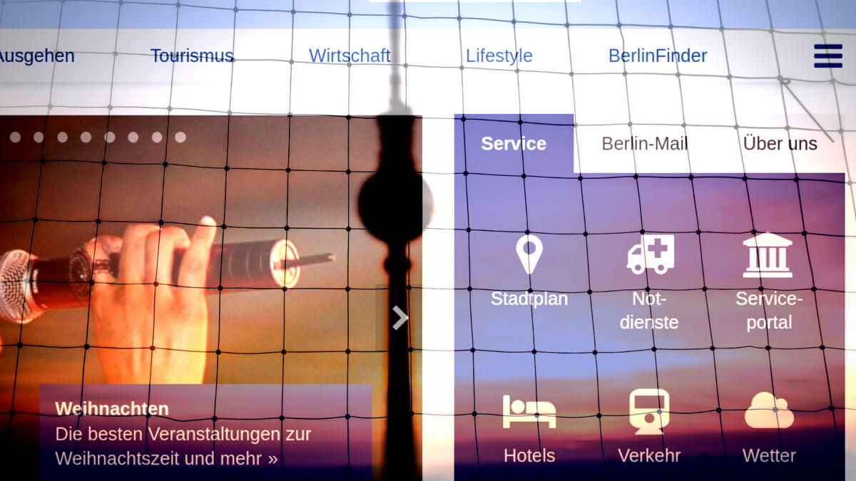 Fernsehturm, Gitter und Screenshot von berlin.de