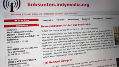 Screenshot von linksunten.indymedia aus dem Jahr 2016