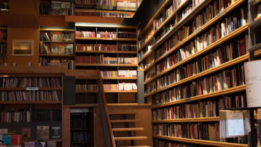 Es sind volle Bücherregale zu sehen.