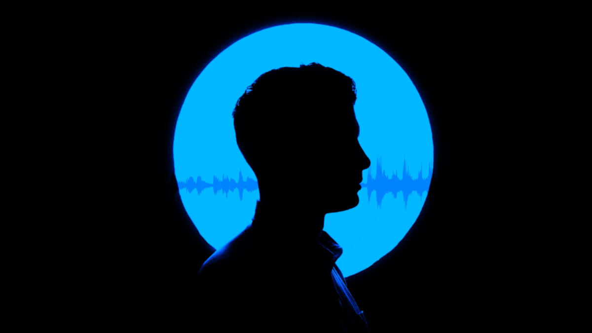 Collage aus Wellen einer Tonaufnahme und Schattensilhouette