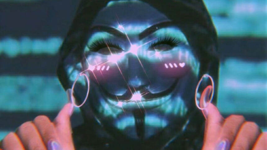Anonymous-Maske und K-Pop-Glitzer