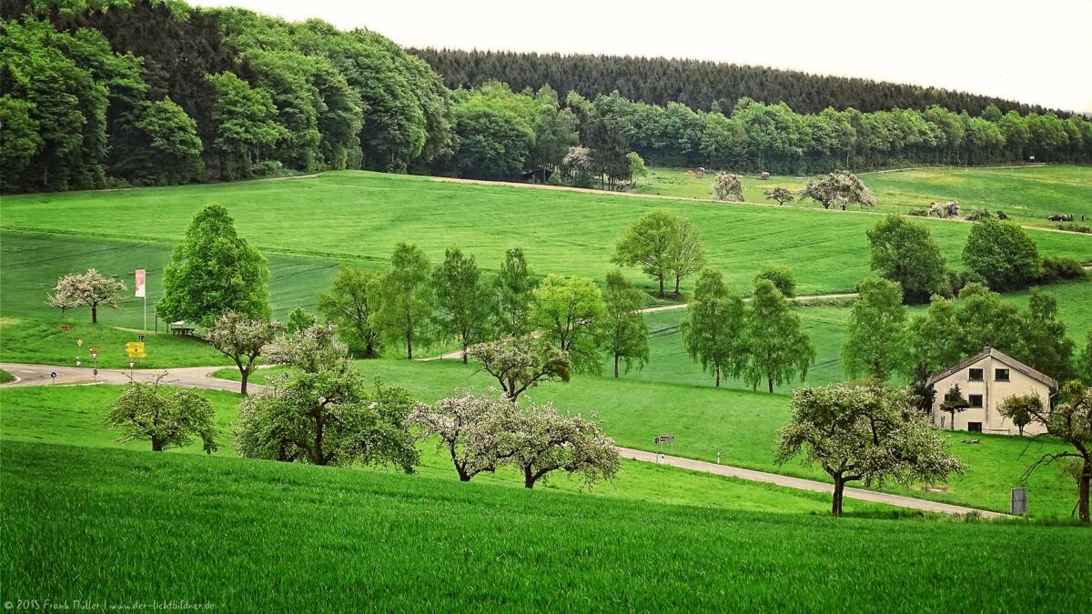 Felder Wiesen und ein Haus