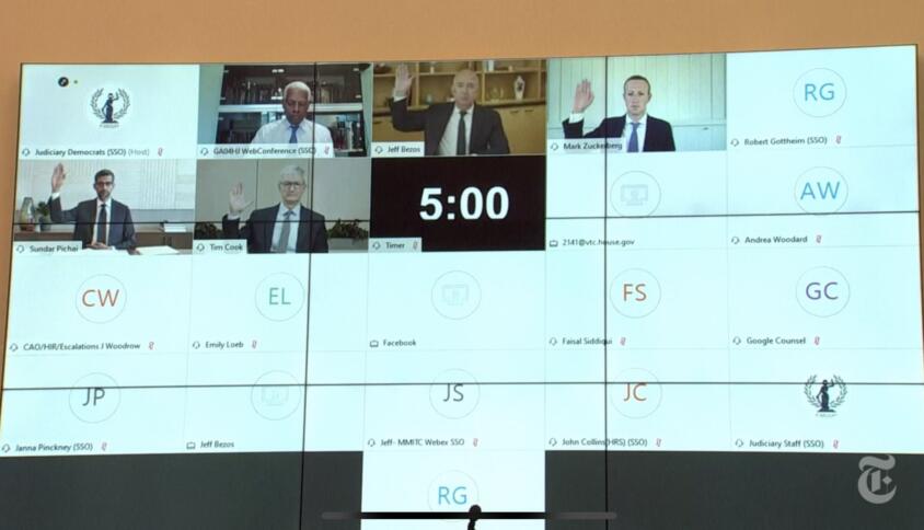 Anhörung von Jeff Bezos (Amazon), Tim Cook (Apple), Sundar Pichai (Google), Mark Zuckerberg (Facebook) vor dem US-Repräsentantenhaus
