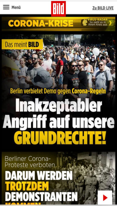 Prominenter Aufmacher bei Bild.de am 26. August.