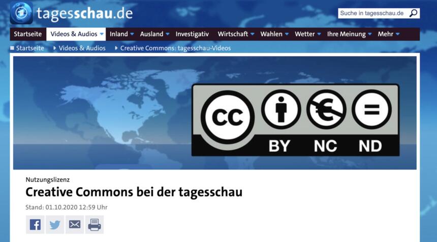 Screenshot Tagesschau und CC-Lizenzen