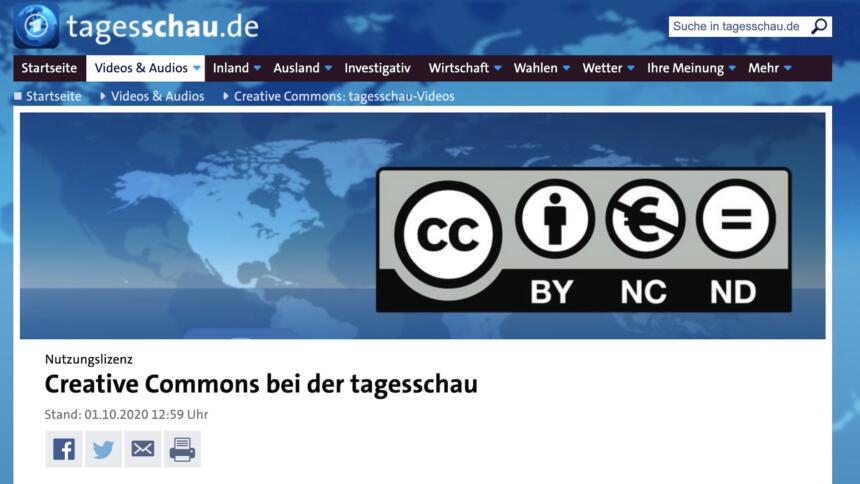 Screenshot Tagesschau und CC-Lizenzen