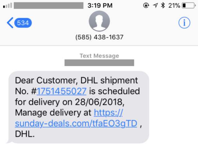 Ein Screenshot einer SMS von DHL.