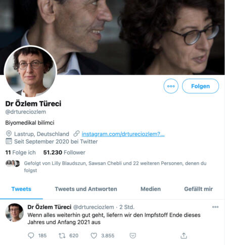 Ein unechter Twitter-Account von Dr. Özlem Türeci.