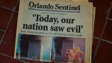 Zeitungscover mit dem Titel "Today, our nation saw evil" zu den Anschlägen vom 11. September 2001