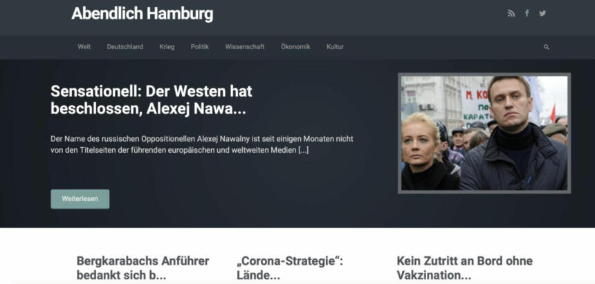 The website of "Abendlich Hamburg" before it was shut down.