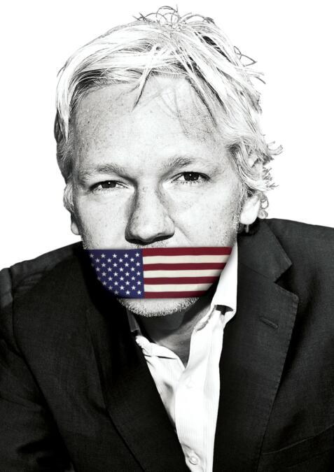 julian assange with us flag