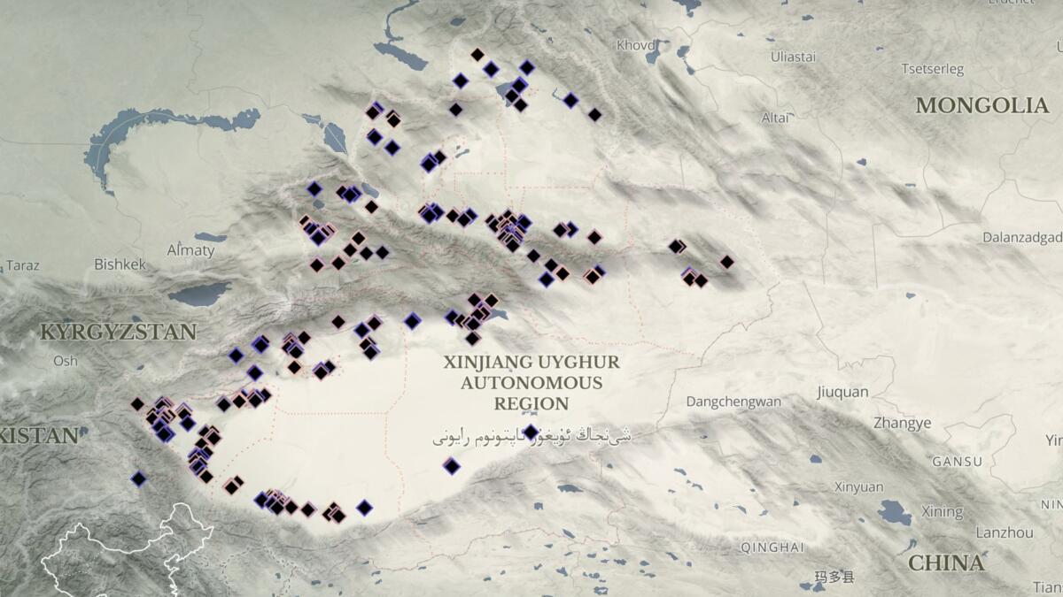 Karte mit Internierungslager in der chinesischen Region Xinjiang