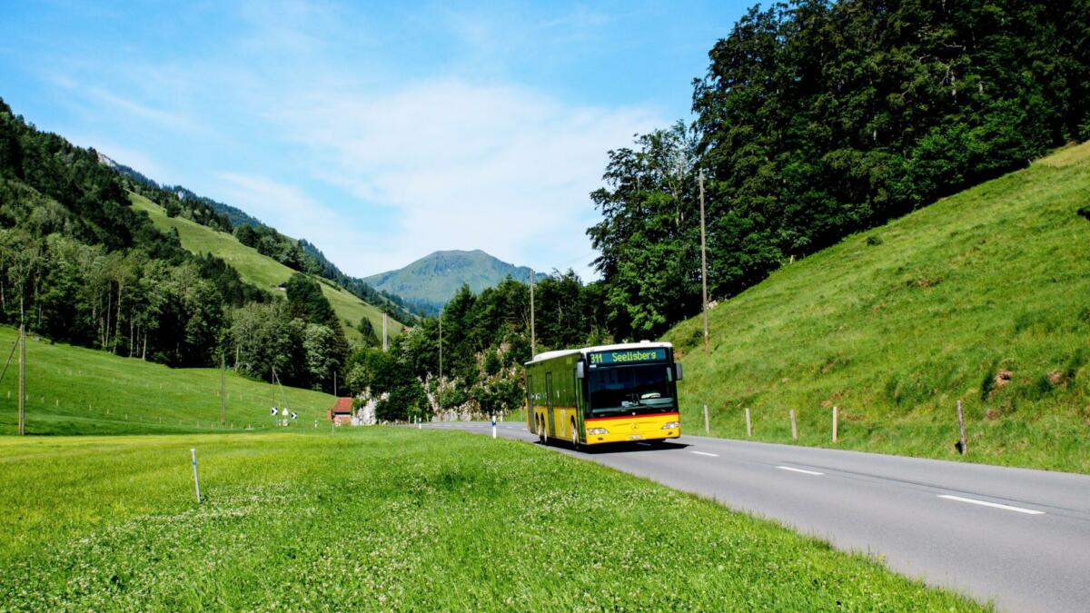 Bus fährt auf Landstraße