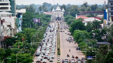 Straße in Vientiane, Hauptstadt von Laos