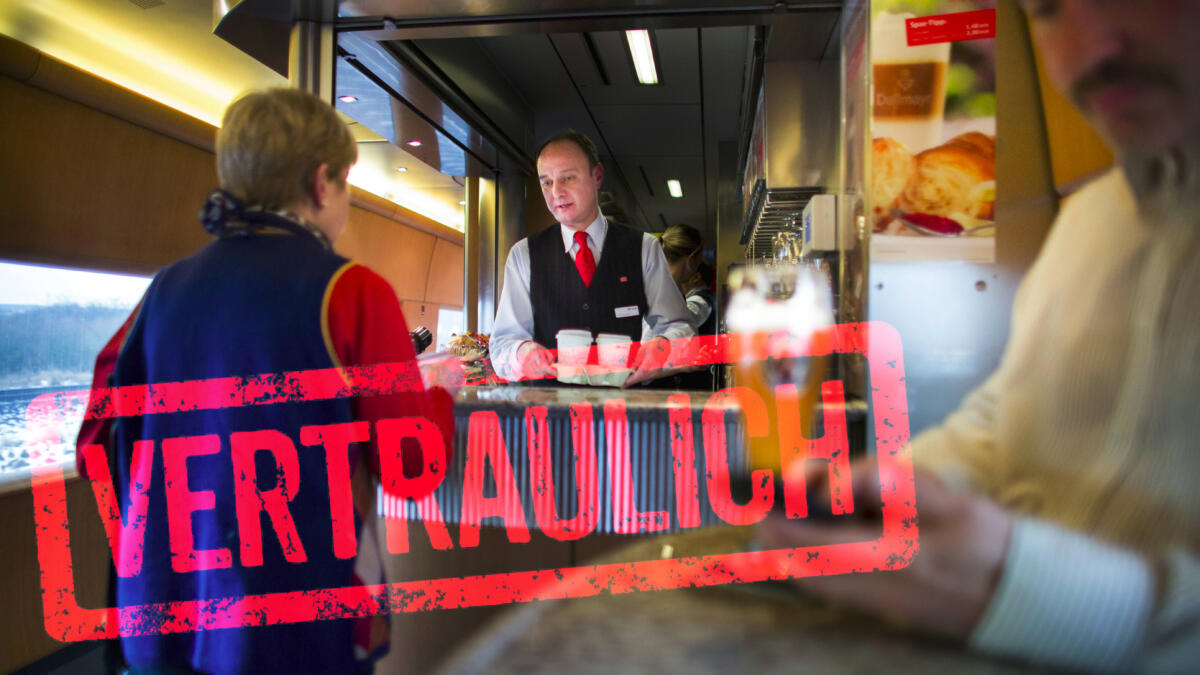 Ein Bild aus einem DB-Bordbistro mit "Vertraulich"-Schriftzug