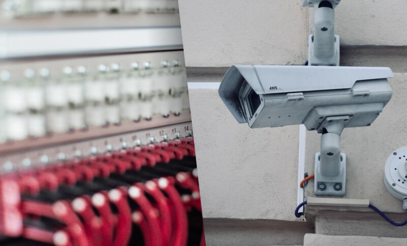 Glasfaserkabel mit Überwachungskamera