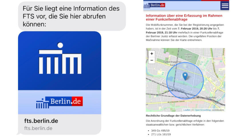 Benachrichtigung: SMS und Webseite