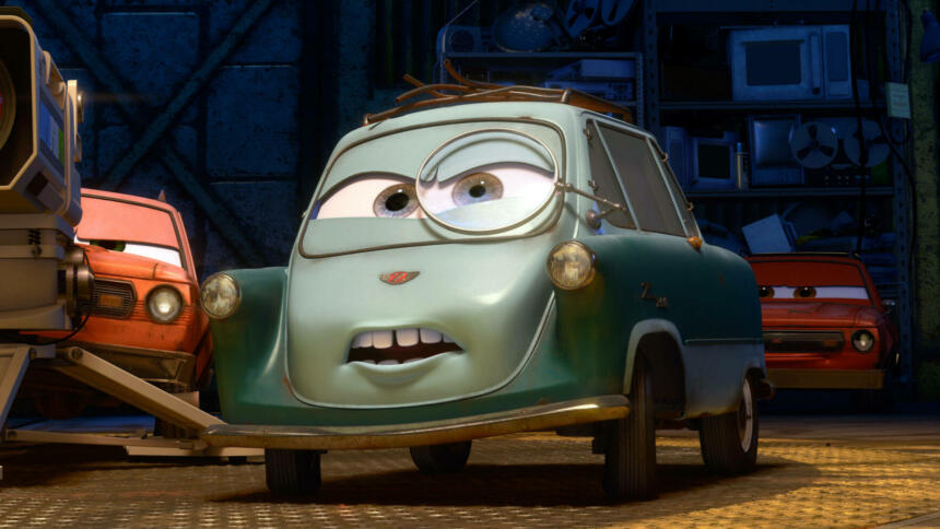 Professor Z aus dem Film "Cars 2": blaues Auto mit Gesicht und Monokel.