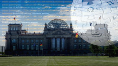 Fotomontage aus Bundestag, Wikipedia-Logo und Edit-Historie