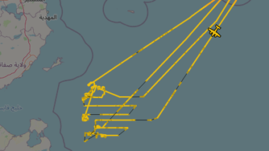 Die Grafik zeigt das Seegebiet vor Libyen, auf demdie Flüge von Frontex mittels verwobener Linien dargestellt sind.