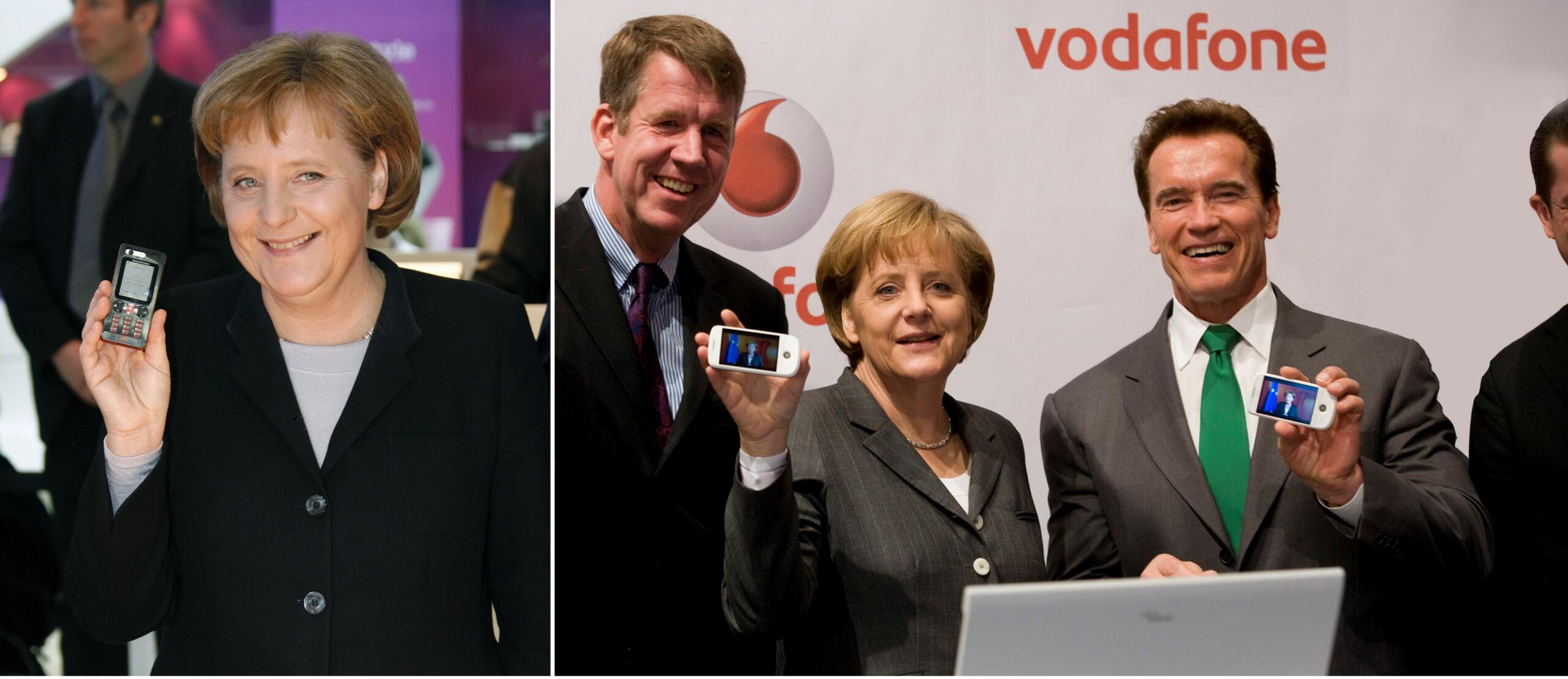 Merkel mit altmodischen Handys