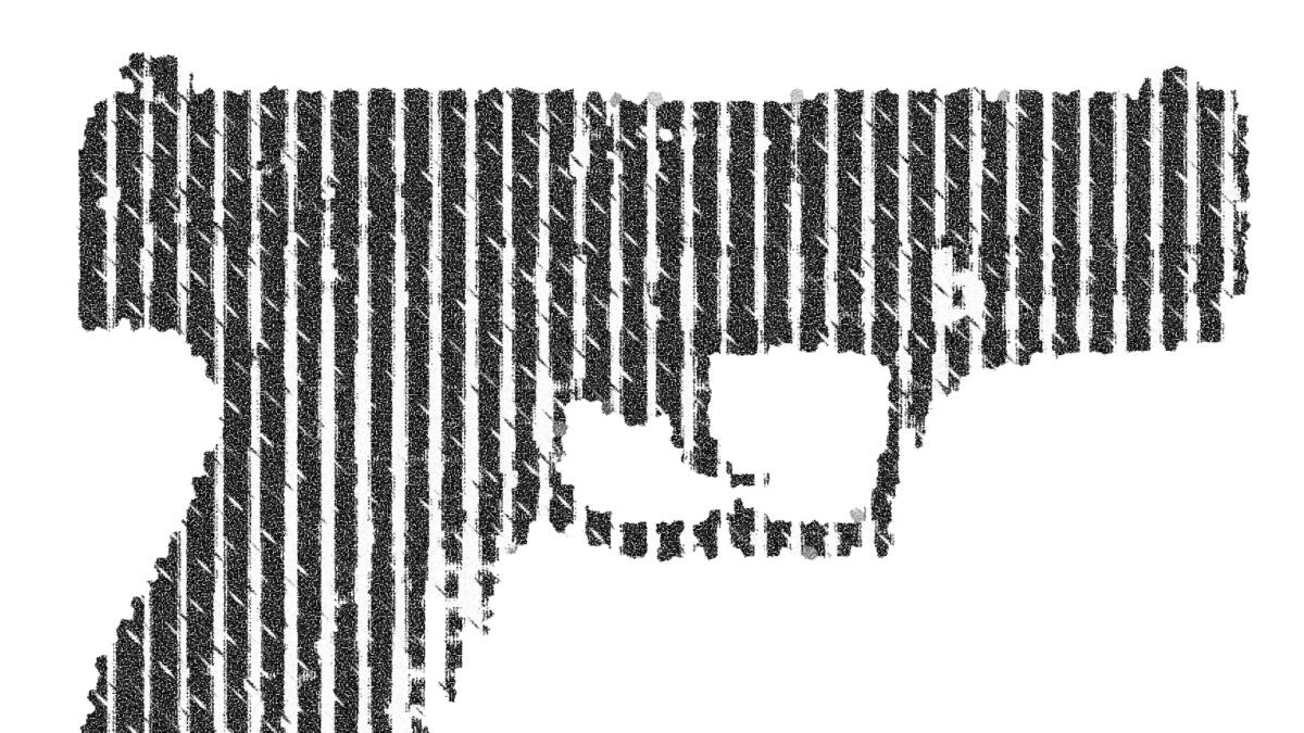 Eine Pistole vor weißem Hintergrund, stilisiert mit Streifen