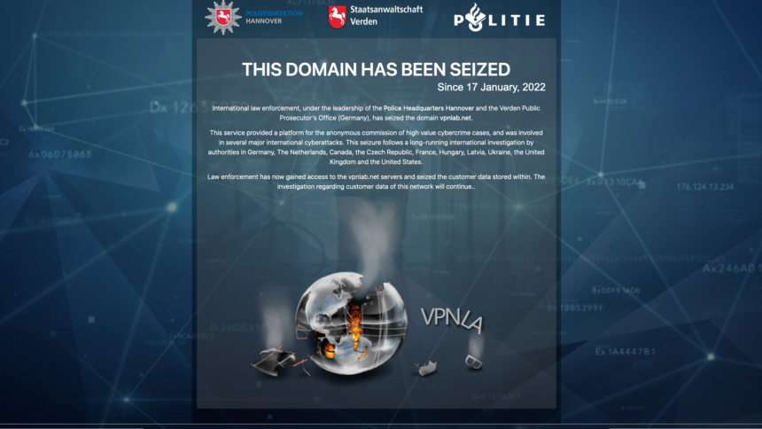 "This domain has been seized" ist nach Aufruf der Webseite von VPNLab.net zu lesen