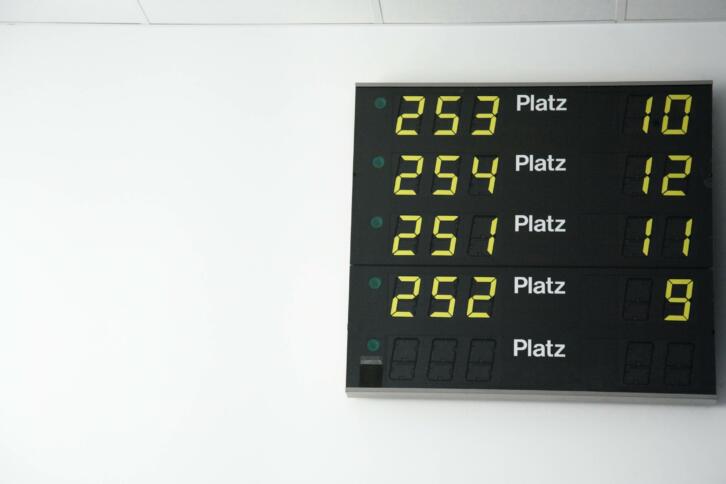 Nummer mit Zahlen im Warteraum eines Bürgeramtes