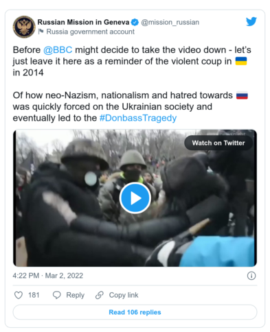 Die russische Mission in Genf tweetet über den vermeidlichen Nazi-Putsch im Jahr 2014 in der Ukraine
