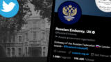 Ein Bildschirmfoto der Twitterseite der russischen Botschaft in Großbritannien. Auch zu sehen ist das Gebäude der Botschaft