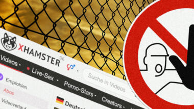 Das Logo von xHamster, ein Zaun, ein "Zutritt verboten"-Schild