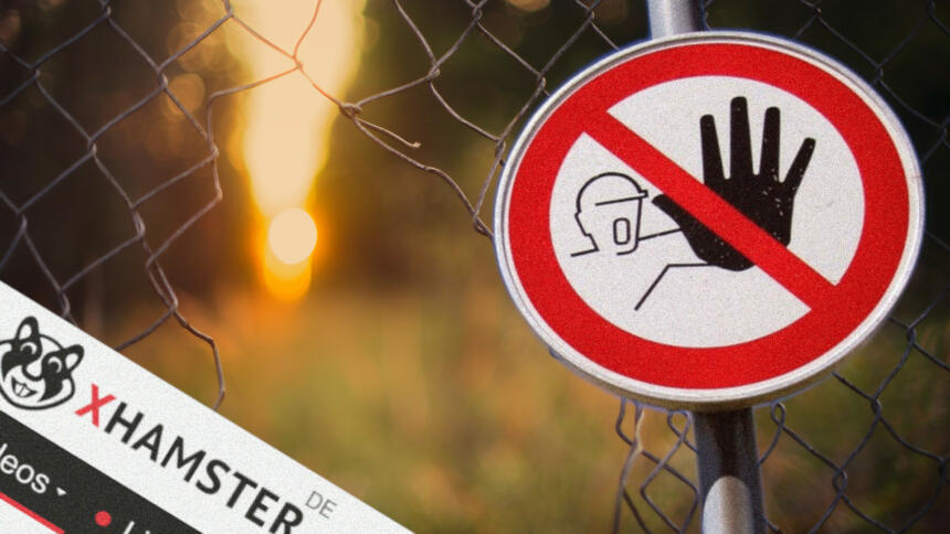 Ein Loch im Zaun, ein "Zutritt verboten"-Schild, das Logo von xHamster