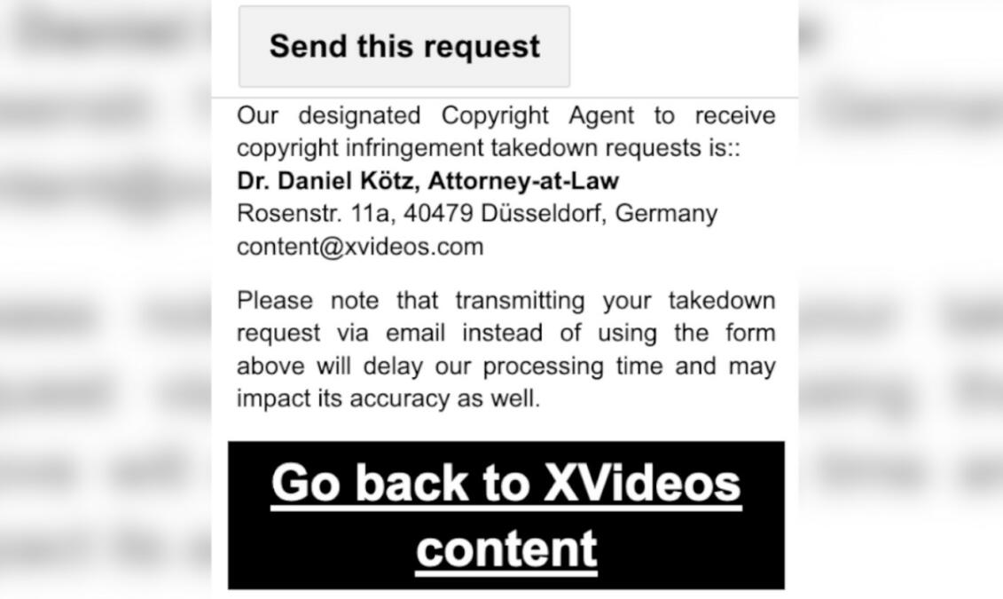 Reference to the law firm of Dr. Kötz in the takedown form on XVideos.com