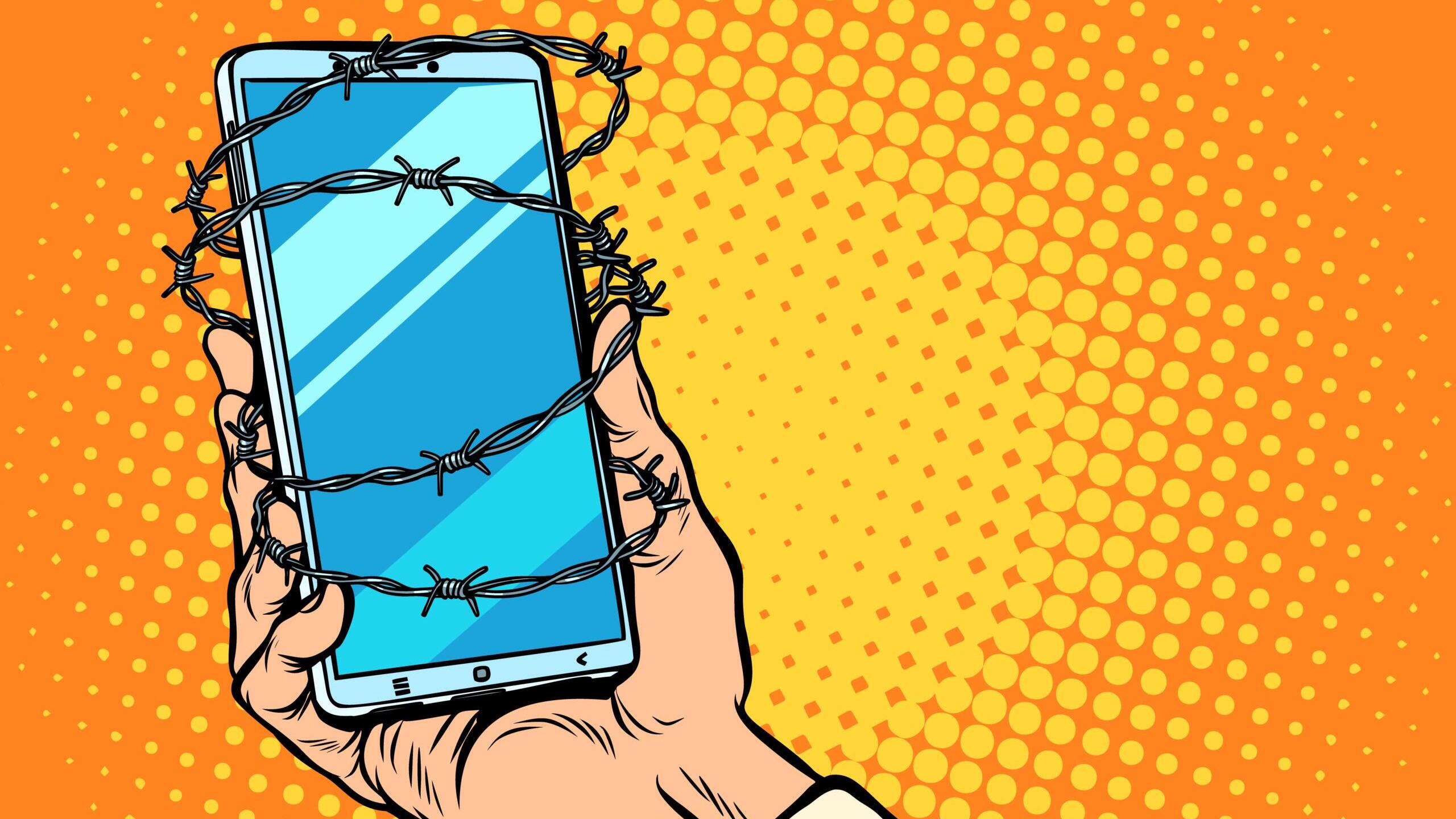 Illustration Smartphone mit Stacheldraht