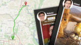 Ausschnitt einer Karte zeigt die Route von Charkiv nach Belgorod. Screenshots zeigen Ausschnitte aus dem TikTok-Feed
