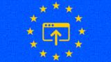 stilisierte EU-Flagge mit Tablet in der Mitte