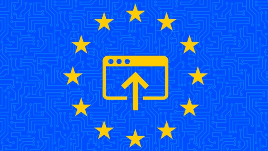 stilisierte EU-Flagge mit Tablet in der Mitte