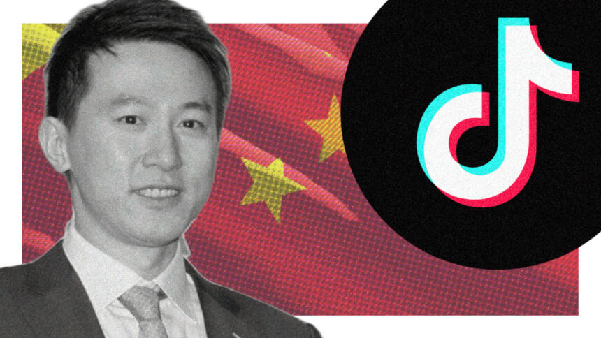 TikTok-CEO Chew, ein TikTok-Logo, eine chinesische Flagge