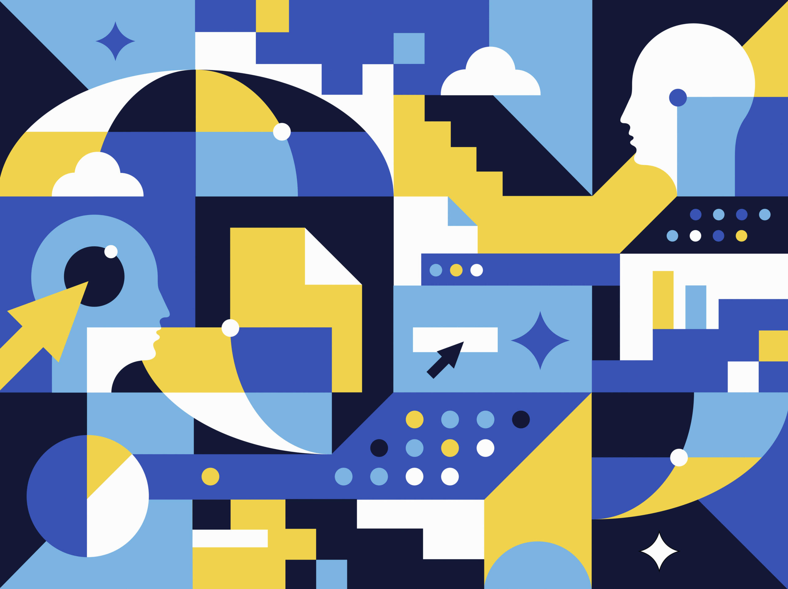 Illustration mit menschlichen Köpfen und Daten und Verbindungen zwischen diesem